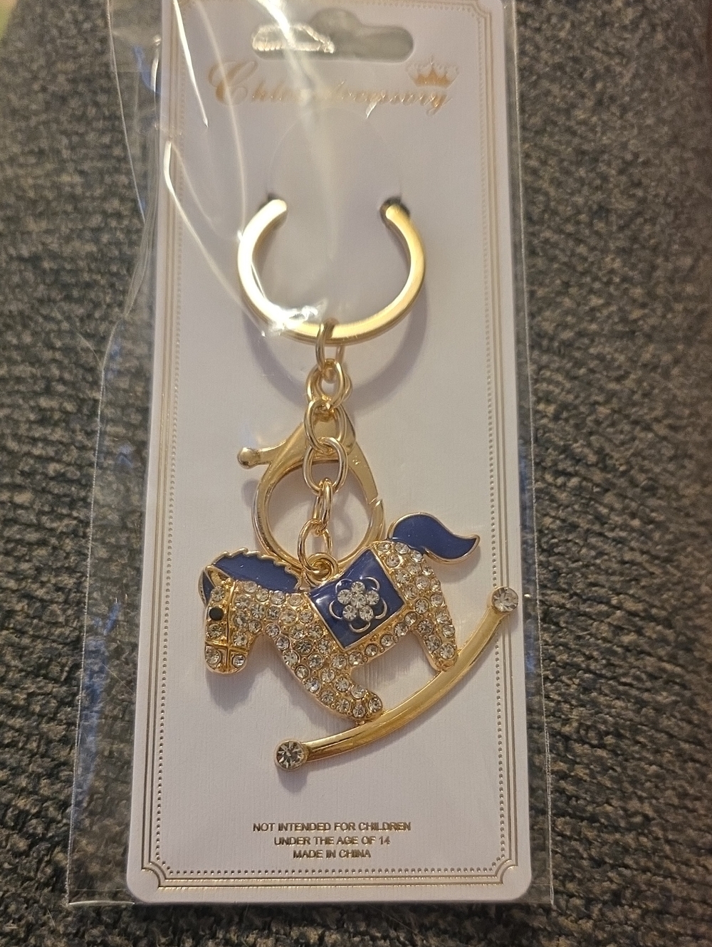 Cute Gold and Blue Rocking Horse Keychain - Kids Accessories